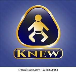  Gold shiny badge with baby icon and Knew text inside