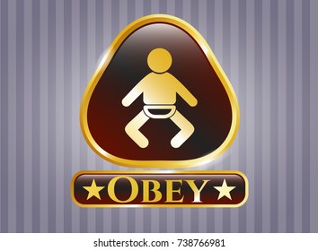  Gold shiny badge with baby icon and Obey text inside