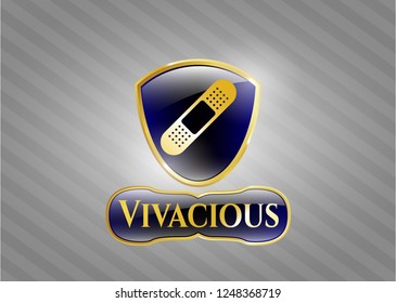  Gold shiny badge with bandage plaster icon and Vivacious text inside