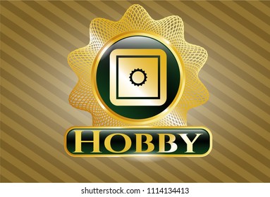  Gold shiny badge with bank safe icon and Hobby text inside