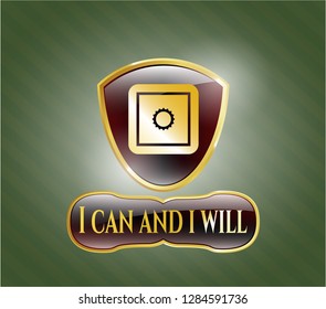  Gold shiny badge with bank safe icon and I can and i will text inside