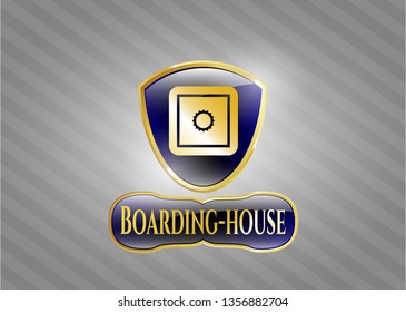  Gold shiny badge with bank safe icon and Boarding-house text inside
