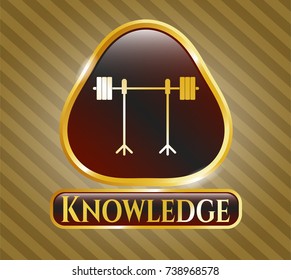  Gold shiny badge with barbell on rack icon and Knowledge text inside