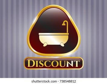  Gold shiny badge with bathtub icon and Discount text inside