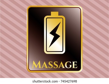  Gold shiny badge with battery charging icon and Massage text inside