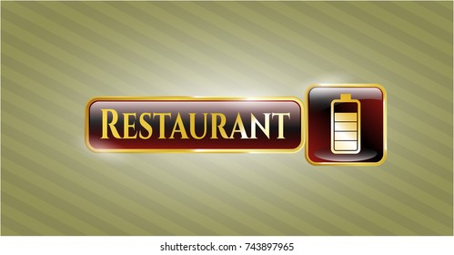  Gold shiny badge with battery icon and Restaurant text inside
