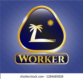  Gold shiny badge with beach icon and Worker text inside