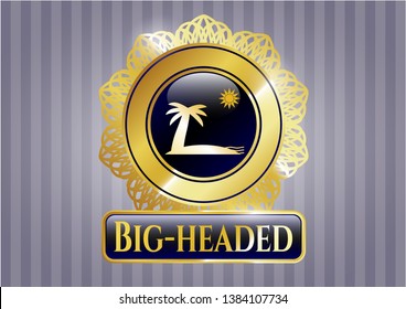  Gold shiny badge with beach icon and Big-headed text inside