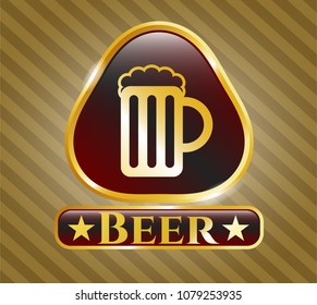   Gold shiny badge with beer jar icon and Beer text inside