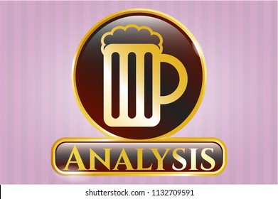  Gold shiny badge with beer jar icon and Analysis text inside