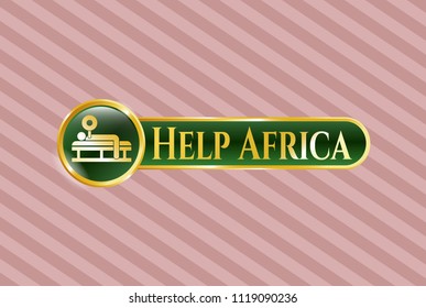  Gold shiny badge with bench press icon and Help Africa text inside