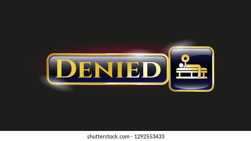  Gold shiny badge with bench press icon and Denied text inside