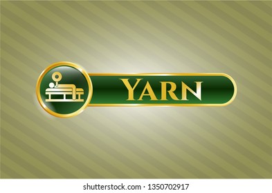  Gold shiny badge with bench press icon and Yarn text inside
