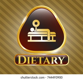  Gold shiny badge with bench press icon and Dietary text inside