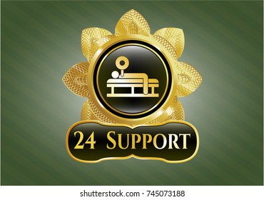  Gold shiny badge with bench press icon and 24 Support text inside