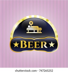  Gold shiny badge with bench press icon and Beer text inside