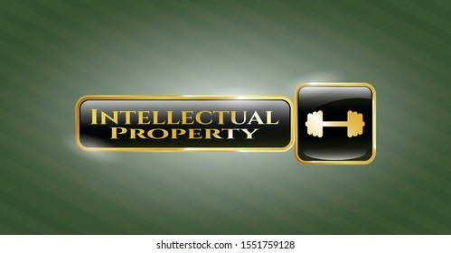  Gold shiny badge with big dumbbell icon and Intellectual property text inside