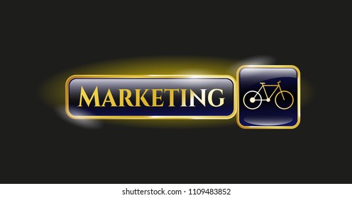  Gold shiny badge with bike icon and Marketing text inside