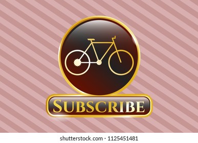  Gold shiny badge with bike icon and Subscribe text inside