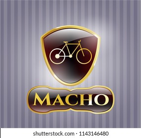  Gold shiny badge with bike icon and Macho text inside