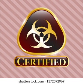  Gold shiny badge with biohazard icon and Certified text inside