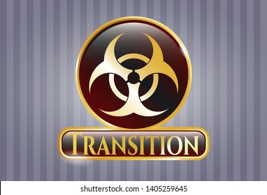  Gold Shiny Badge With Biohazard Icon And Transition Text Inside