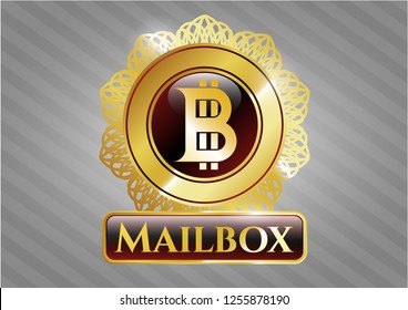  Gold shiny badge with bitcoin icon and Mailbox text inside
