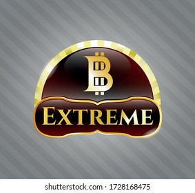 Gold shiny badge with bitcoin icon and Extreme text inside