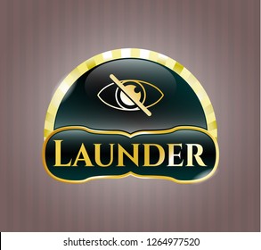  Gold shiny badge with blind icon and Launder text inside