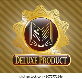  Gold shiny badge with book icon and Deluxe Product text inside