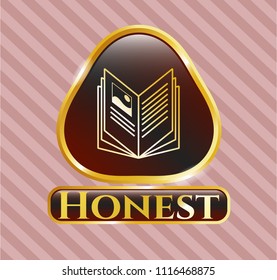  Gold shiny badge with book icon and Honest text inside