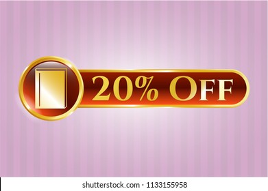  Gold shiny badge with book icon and 20% Off text inside