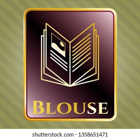  Gold shiny badge with book icon and Blouse text inside
