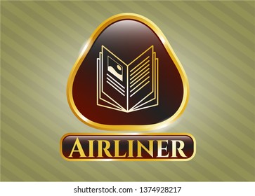  Gold shiny badge with book icon and Airliner text inside