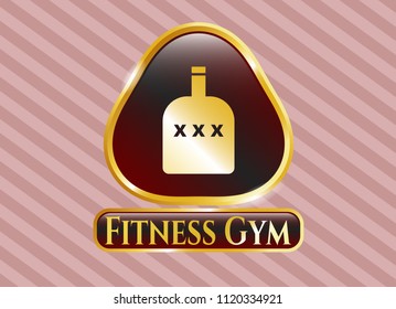  Gold shiny badge with bottle of alcohol icon and Fitness Gym text inside