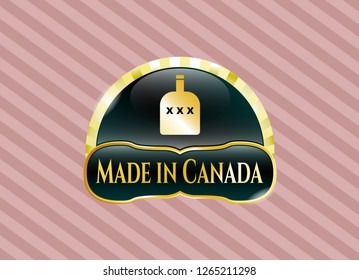 Gold shiny badge with bottle of alcohol icon and Made in Canada text inside