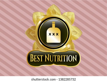  Gold shiny badge with bottle of alcohol icon and Best Nutrition text inside