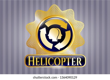  Gold shiny badge with brain storm icon and Helicopter text inside