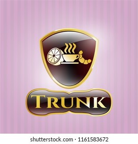  Gold shiny badge with breakfast  icon and Trunk text inside