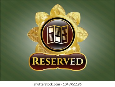  Gold shiny badge with brochure icon and Reserved text inside