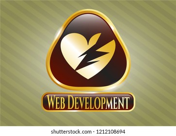  Gold shiny badge with broken heart icon and Web Development text inside