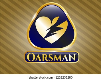  Gold shiny badge with broken heart icon and Oarsman text inside