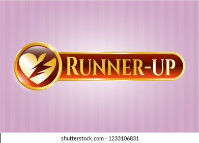  Gold shiny badge with broken heart icon and Runner-up text inside
