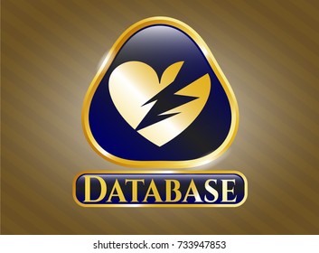  Gold shiny badge with broken heart icon and Database text inside
