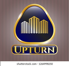  Gold shiny badge with buildings icon and Upturn text inside