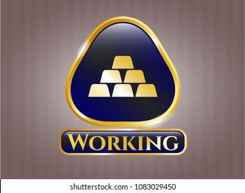   Gold shiny badge with gold bullion icon and Working text inside