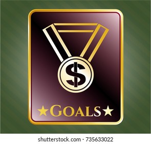  Gold shiny badge with business award icon and Goals text inside