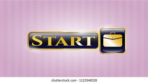  Gold shiny badge with business briefcase icon and Start text inside