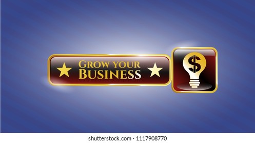 Gold shiny badge with business idea icon and Grow your Business text inside