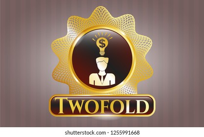  Gold shiny badge with business idea icon and Twofold text inside